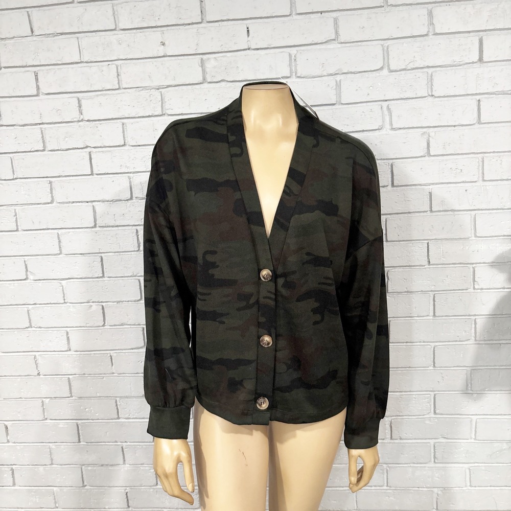 Sanctuary Daytripper Cardigan Womens XL‎ Camouflage V-Neck Button Front Knit